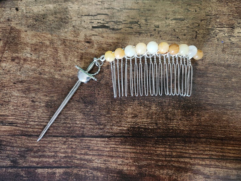 Gemstone Hair Combs With Sword Pendants - Etsy