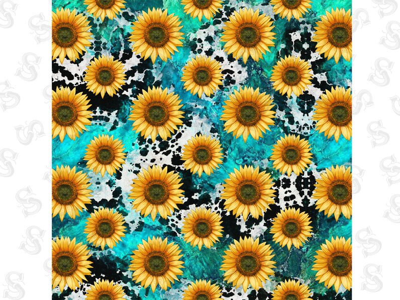 Western Cowhide Sunflowers Seamless Pattern Png Sublimation Etsy Hong