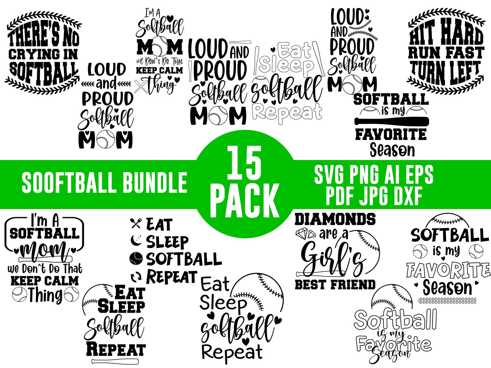 Softball SVG 15 Bundlesoftball Svgsoftball Quotes Etsy