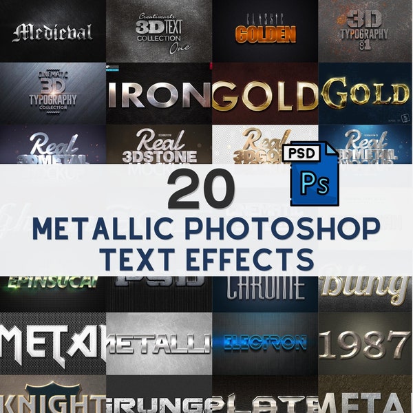 Metallic Photoshop Text Effects Bundle | Metallic Texts | Editable Photoshop Effects |