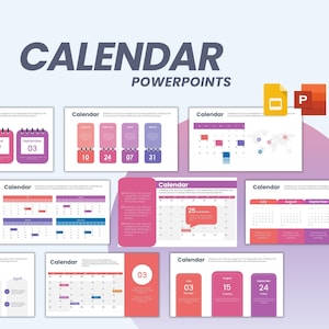 Può includere: Un set di modelli di calendario PowerPoint colorati con diversi layout e design. I modelli presentano varie viste del calendario, inclusi calendari mensili, settimanali e giornalieri. I modelli sono progettati per aiutare gli utenti a pianificare e organizzare il loro tempo in modo efficace.