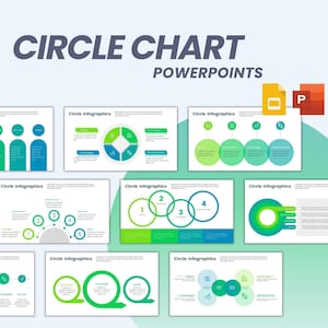 May include: A set of PowerPoint slides with circle charts and infographics. The slides are green, blue, and white with text that includes the words "Circle Infographics" and "ORCEMENT ACTION".