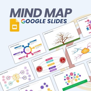 May include: A set of 10 Google Slides templates for creating mind maps. The templates feature various styles of mind maps, including tree-like structures, circular diagrams, and cloud-shaped nodes. The templates are designed to help users organize ideas, brainstorm, and present information in a visually appealing way.