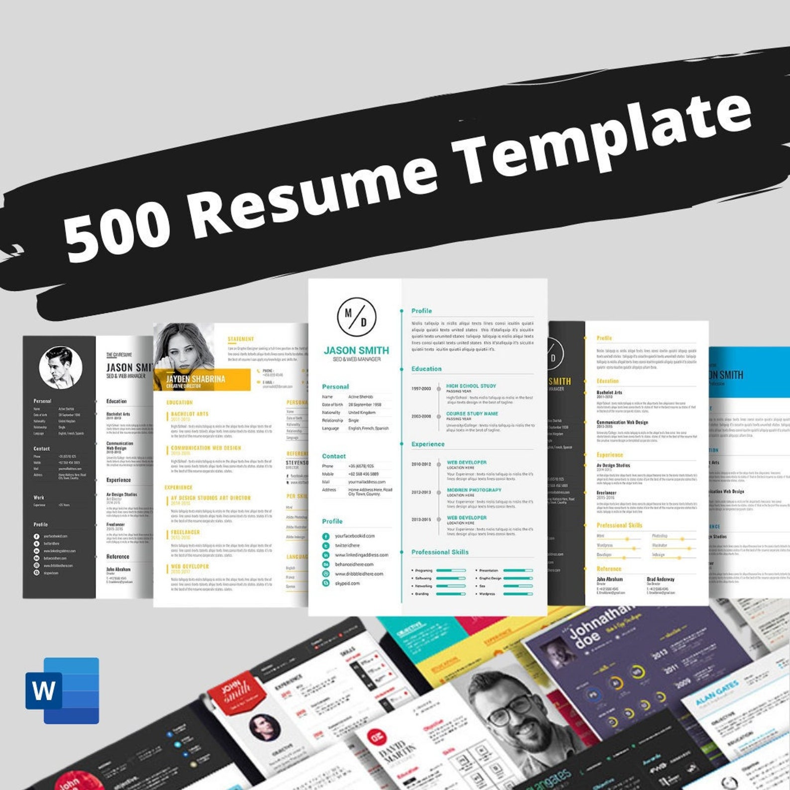 Cv Collection Sources 500 Resume Template Collection | Modern & Professional CV Collection ...