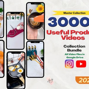 May include: A collage of images showcasing a collection of over 3,000 useful product videos. The text "Master Collection 3000+ Useful Product Videos Collection Bundle All Video files in Google Drive" is displayed in a yellow, red, and green color scheme. The text "2024" is displayed in orange. Instagram and YouTube icons are also displayed.