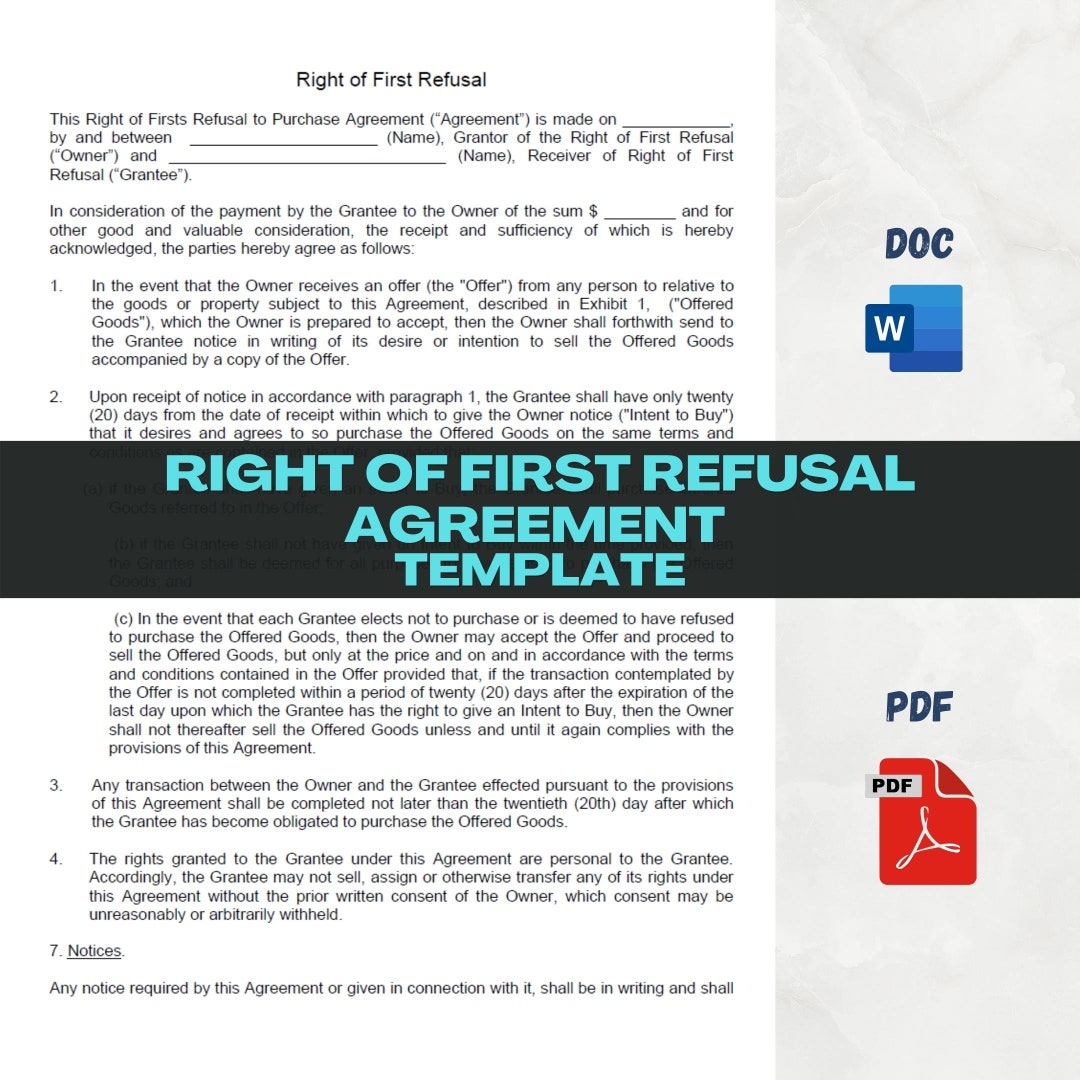 Right of First Refusal Agreement Template Easy Editable Etsy Right of First Refusal Agreement Template Easy Editable Etsy