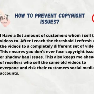 May include: Text graphic with the words "How to Prevent Copyright Issues?" and a description of how to avoid copyright issues by refreshing videos to a completely different set of videos.