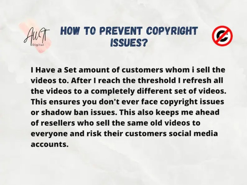May include: Text graphic with the words "How to Prevent Copyright Issues?" and a description of how to avoid copyright issues by refreshing videos to a completely different set of videos.