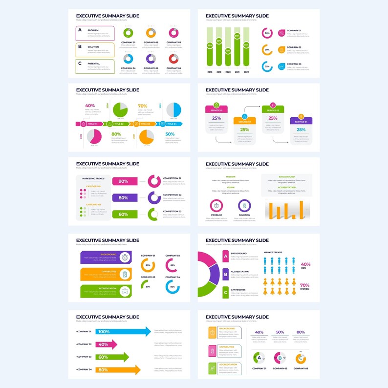 Summary Colorful Document Executive Summary Powerpoint Templates | Fully Editable Charts - Etsy