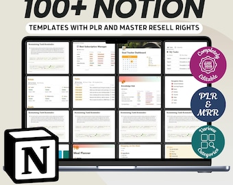 100+ Notion Templates Bundle | PLR & MRR License (Digital Download)