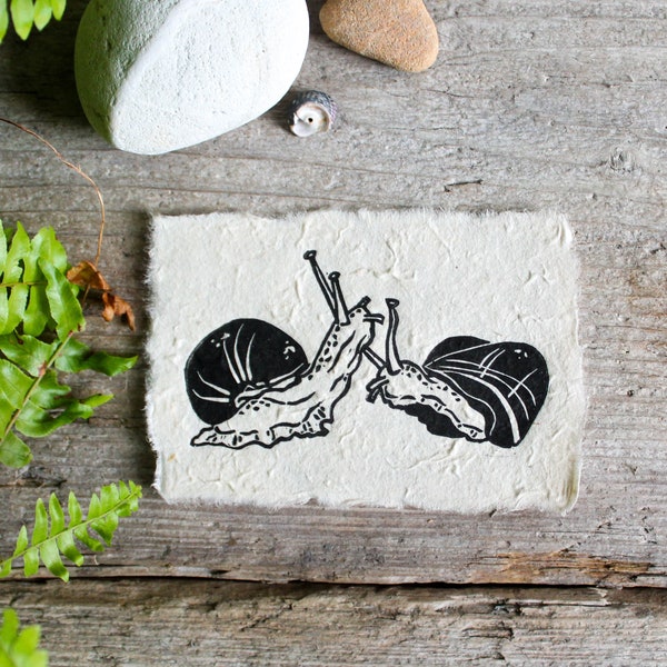 Two Snails - Mini Linocut Print | Small Original Animal Lino Print | Handmade by Misprinted Mind | Wall Decor Art | Home Decor