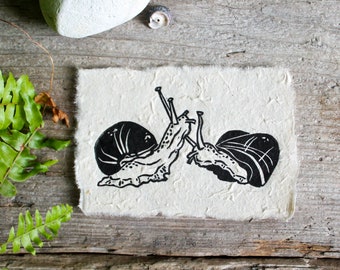 Two Snails - Mini Linocut Print | Small Original Animal Lino Print | Handmade by Misprinted Mind | Wall Decor Art | Home Decor