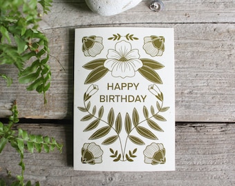 Flower happy birthday card | Green botanical birthday card | Floral celebration card | Eco-friendly & reusable design | Birthday gift card