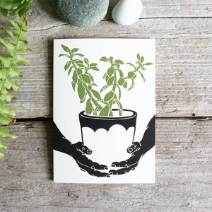 Carte de voeux plante d'intérieur | Plante succulente en pot | Reproduction numérique de l'impression linogravure originale | Carte de remerciement