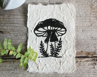 Mushroom - Mini Linocut Print | Small Original Fungus Lino Print | Handmade by Misprinted Mind | Wall Artwork | Home Decor | Birthday Gift