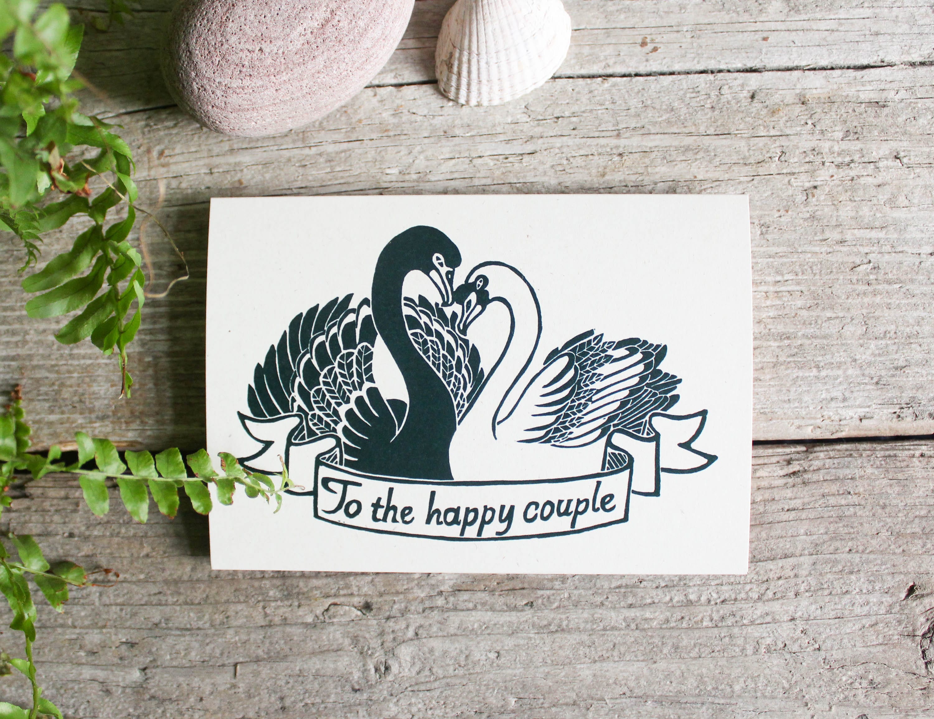 Wedding & engagement card - To the happy couple | Digital reproduction of original linocut print | Two swans wedding gift card