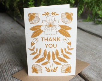 Flower thank you card | Yellow ochre botanical thank you card | Floral thank you card | Eco-friendly & reusable design | Thank you gift card