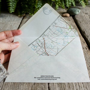 Envelope from direct recycling made out of a map of Europe.