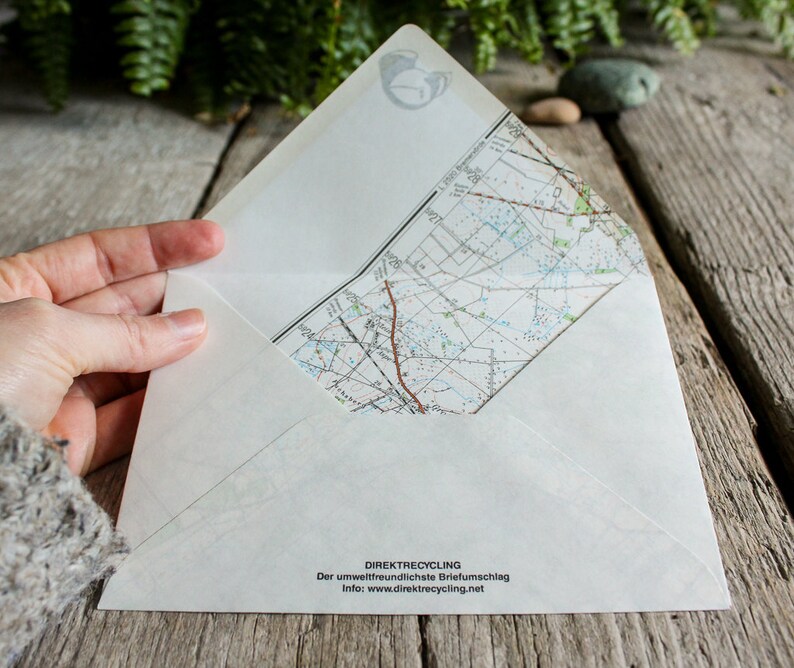 Envelope from direct recycling made out of a map of Europe.