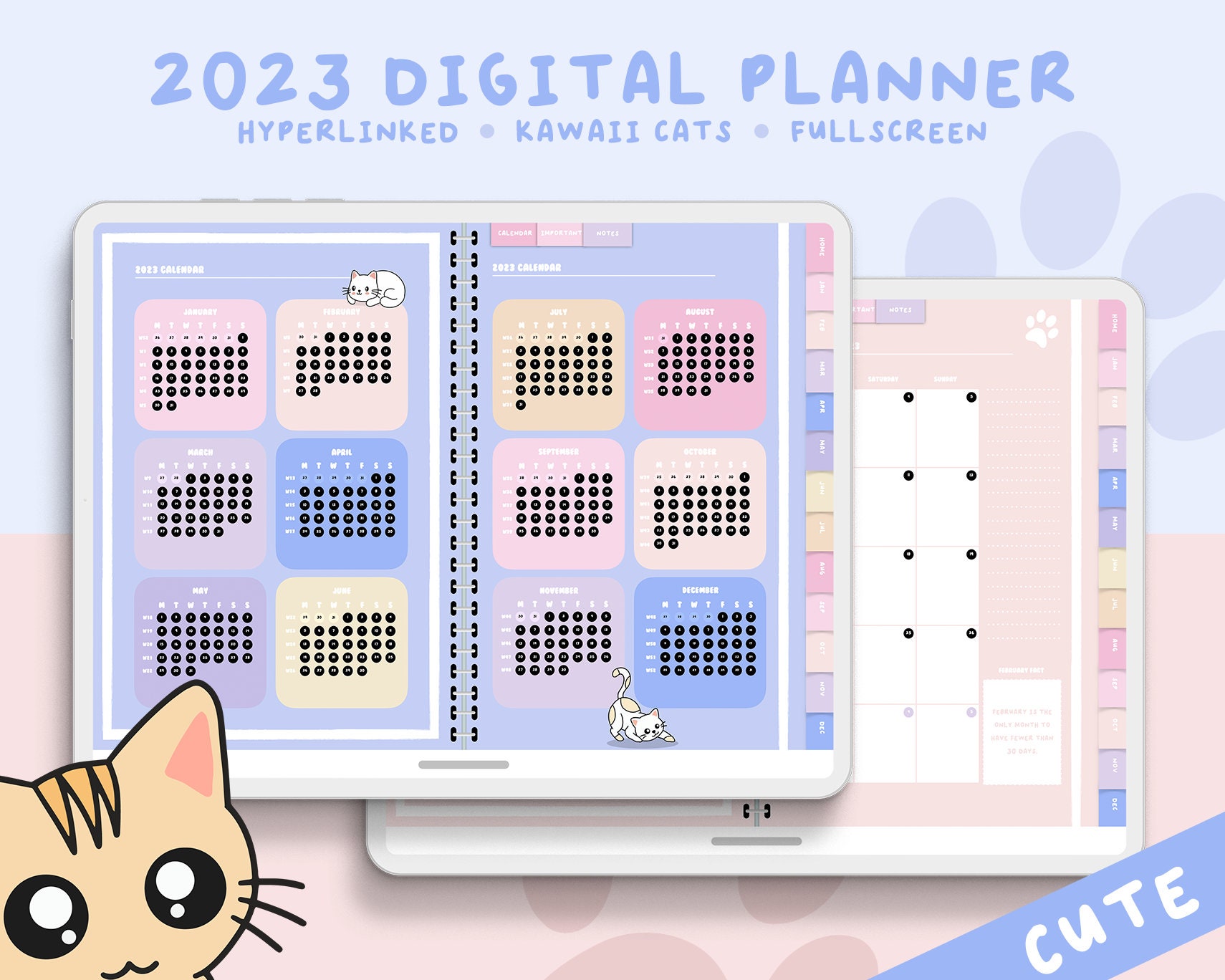 Cat Monthly Planner, Cat Weekly Planner, Digital Planner, Illustrated  Calendar, Cat Planner, Bunny Planner, Cute Planner Printable, Cute Cat 