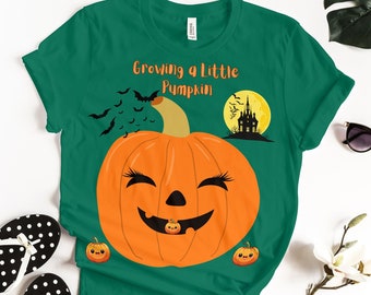 Growing A Little Pumpkin T-Shirt, New Mom To Be, Funny Maternity Tee,Pumpkin Pregnancy Announcement, Halloween Baby Reveal, Baby Shower Gift