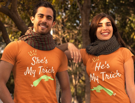 She's My Trick & He's My Trick Halloween Couple Matching Outfit, Fall Matching Couple Shirt, Couple Halloween Shirts, Matching Shirt