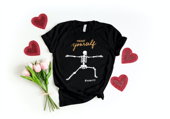 Skeleton Halloween Shirt, Namaste Halloween T-Shirt , Treat yourself Shirt, Fall Spooky Season T shirt, Skeleton Namaste Halloween Shirt