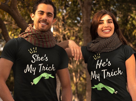 She's My Trick & He's My Trick Halloween Couple Matching Outfit, Fall Matching Couple Shirt, Halloween Couple Shirt, Gift for Couples