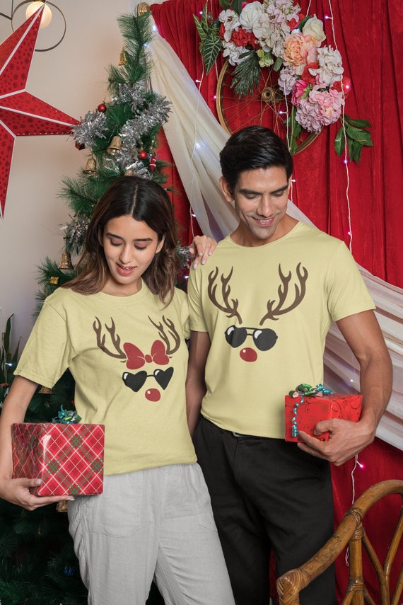 Reindeer Face Shirt, Christmas Shirt, Christmas Couple Shirt, Unisex Shirt, Christmas Tee, Reindeer Christmas Shirt