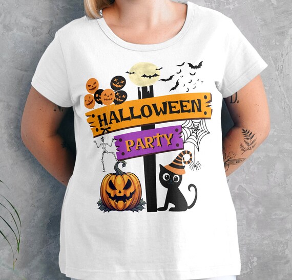 Halloween Party Shirt, Halloween Party Costume, Skeleton T shirt, Spooky Halloween Shirt, Pumpkin Shirt, Cute Cat Halloween Outfit,Fall Tee