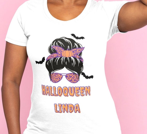 Halloqueen Shirt, Personalized Halloween Shirt  Custom Halloween Shirts for Women, Cute Spooky Halloween T-shirts Vintage Halloween T shirt