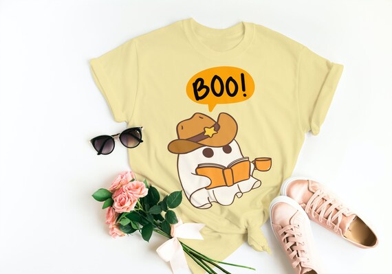 Ghost Reading Shirt, Boo Halloween Shirt, Book Lover Tshirt, Reading Shirt, Halloween School Shirt, Teacher Shirt, Librarian Cowboy Shirt
