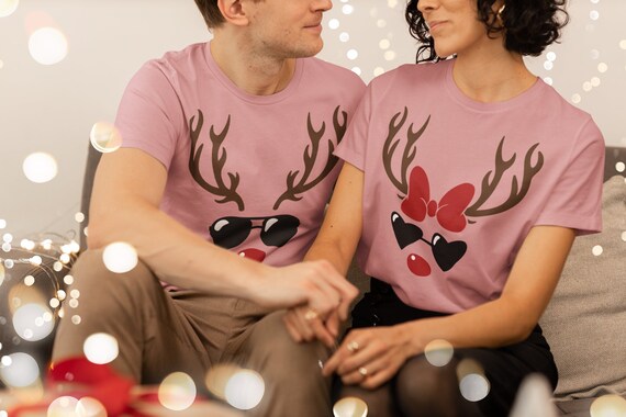 Reindeer Face Shirt, Christmas Shirt, Christmas Couple Shirt, Unisex Shirt, Christmas Tee, Reindeer Christmas Shirt