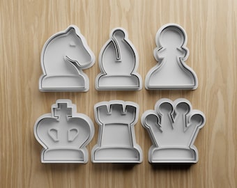 Paquete de 6 cortadores de galletas de ajedrez STL (imprimibles en 3D): Rey, Reina, Torre, Alfil, Caballo y Peón