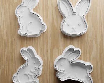 4 set di formine per biscotti a forma di coniglietto pasquale in formato STL / set di conigli / download immediato