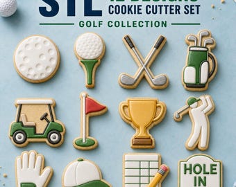 Golf Cookie Cutter STL Collection, 12 Golf Birthday Cutter and Stamp Designs