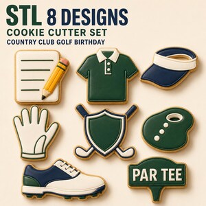 Golf Birthday Cookie Cutter STL Set, 8 Country Club Tournament Designs 3D Print Files