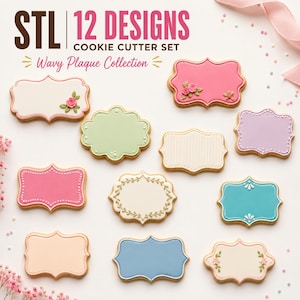 Wavy Plaque Cookie Cutter STL Collection, 12 Blank Frame Shapes