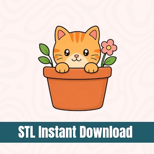 Katt Blomkruka Kakutstans STL | Kitty Planter Stämpel, Växtälskare Bakning (Digital Nedladdning)