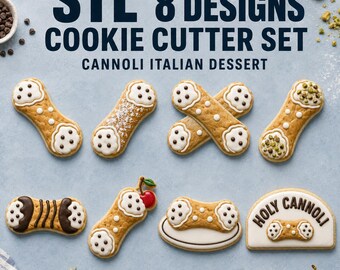 Cannoli Cookie Cutter STL Set, 8 Italian Dessert Cutter and Stamp Designs