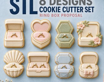 Ring Box Cookie Cutter STL Set, 8 Engagement and Proposal Cutter Stamp Designs, Digital Download
