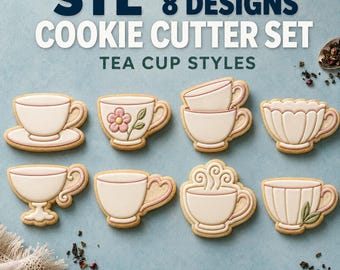 Tea Cup Cookie Cutter STL Set, 8 Vintage Teacup and Saucer Cutter Stamp Designs, Digital Download