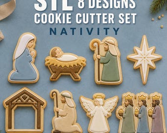 Nativity Cookie Cutter STL Set, 8 Christmas Manger and Holy Family Designs