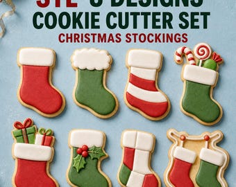 Christmas Stocking Cookie Cutter STL Set, 8 Holiday Cutter and Stamp Designs