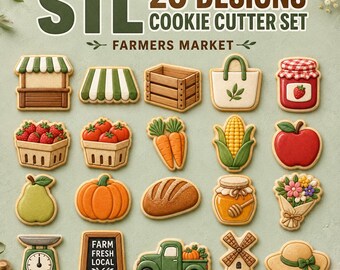 Farmers Market Cookie Cutter STL Mega Collection, 20 Cottagecore Produce Designs