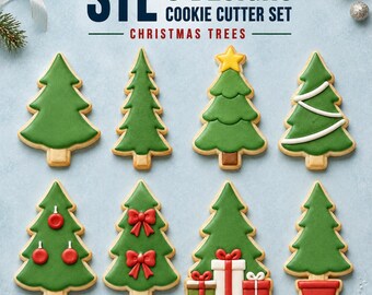 Christmas Tree Cookie Cutter STL Set, 8 Holiday Pine Cutter and Stamp Designs