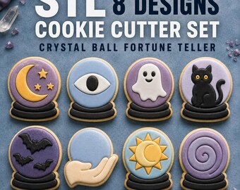 Crystal Ball Cookie Cutter STL Set, 8 Fortune Teller Witch Cutter and Stamp Designs, 3D Print Files