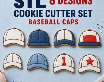 Baseball Cap Cookie Cutter STL Set, 8 Hat and Team Birthday Cutter Stamp Designs, Digital Download