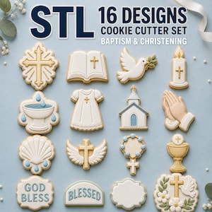 Baptism Cookie Cutter STL Mega Set, 16 Christening Religious Designs, Cutter Stamp Files