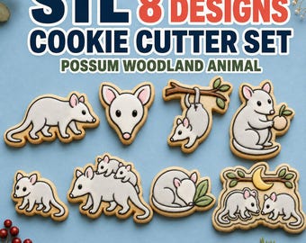 Possum Cookie Cutter STL Set, 8 Woodland Animal Cutter and Stamp Designs